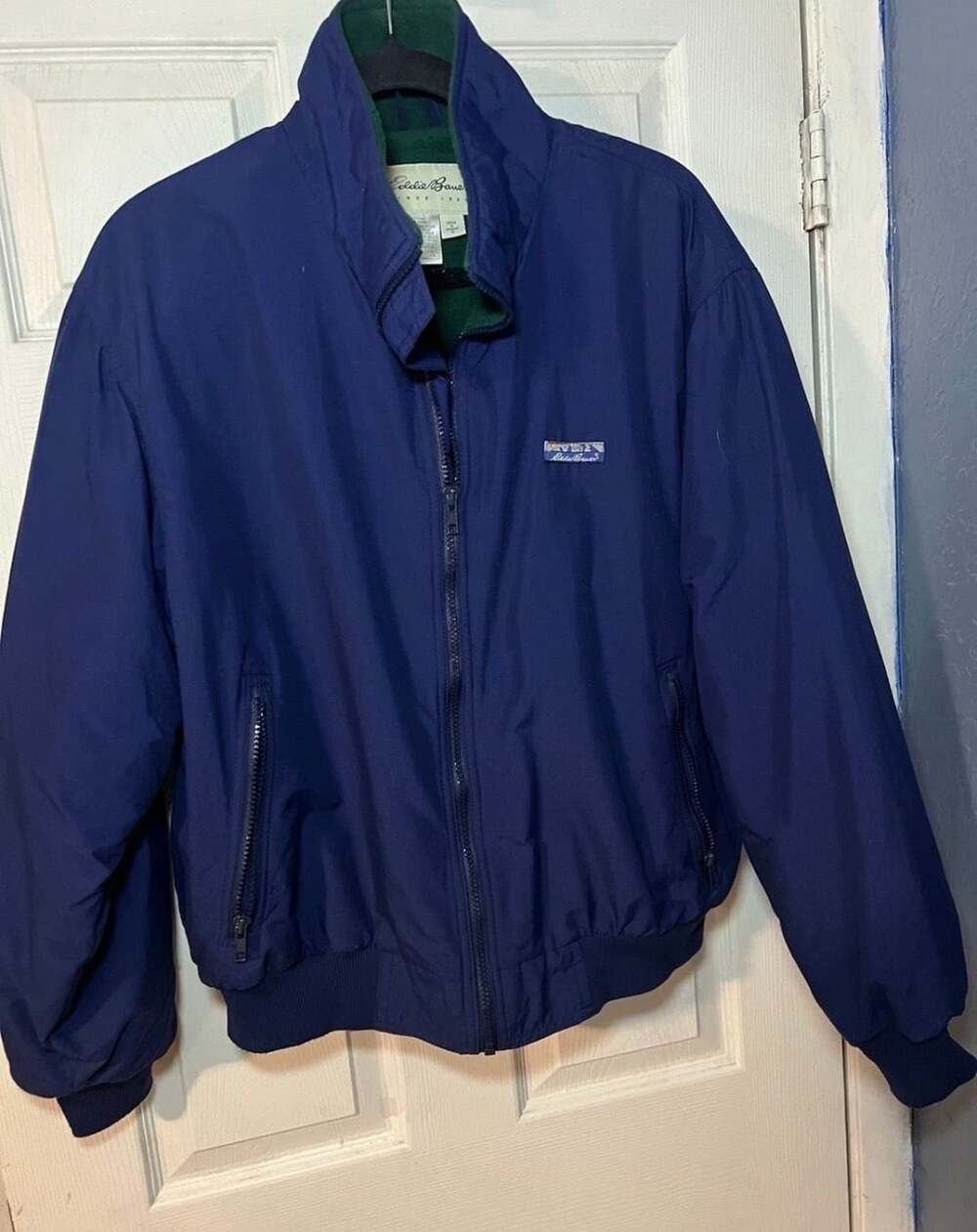 Vintage Eddie Bauer Men's Blue Fleece Lined Windbreaker Bomber Jacket Size M